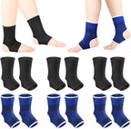 Loopeer 6 Pairs Kid Compression Ankle Brace Knitted Breathable Ankle Support Sleeve Socks Plantar Fasciitis Braces for Girls Boys Kids Sprained Running Fitness, Blue and Black