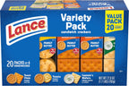 Lance Sandwich Crackers, Variety Pack, 3 Flavors, 20 Individually Wrapped Packs, 6 Sandwiches Each
