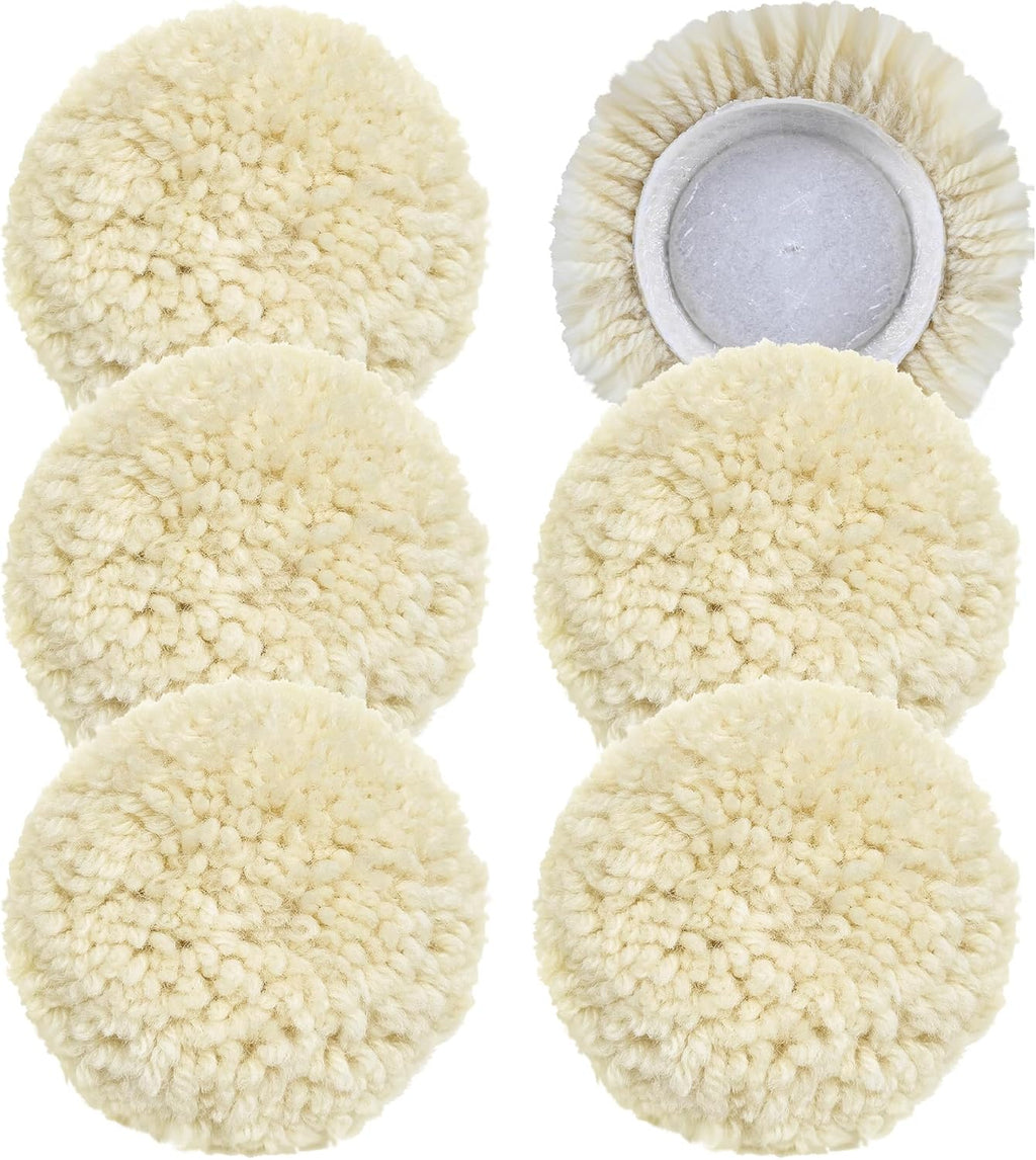 6 PCS Wool Buffing Polishing Pads - 3 Inch Natural Wool Cutting Pads With Hook and Loop Backing, Compound & Polishing for Automotive Car Boats Glass Furniture Body Repair