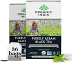 Organic India Purely Assam Black Tea - Caffeinated Herbal Tea Bags with Natural Assam Leaves, Enjoy with Milk & Sweetener, USDA Organic, Non-GMO, Fairtrade Certified - 18 Bags