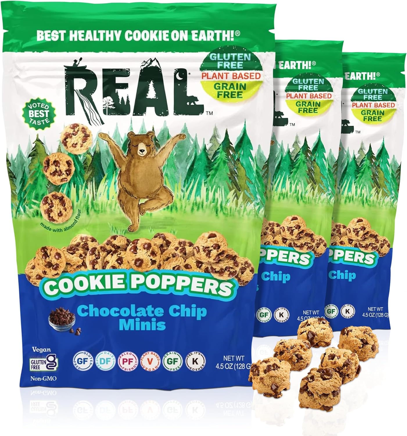 REAL Chocolate Chip Mini Cookie Poppers – Bite-sized Gluten Free Semi Soft Baked Cookies – Dairy Free, Vegan, Kosher, Paleo – Delicious Mini Chocolate Chip Cookies (4.5 oz, 3 Pack)…