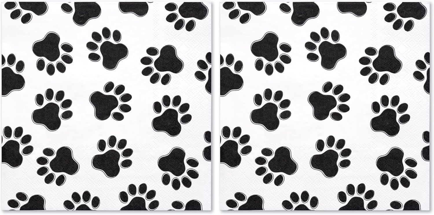 WRAPAHOLIC 50Pcs Paw Print Napkins - 3 Ply Adorable Dog or Cat Party Disposable Paper Luncheon Napkin for Puppy Party Supplies Tableware - 6.5 x 6.5 In (Pack of 2)