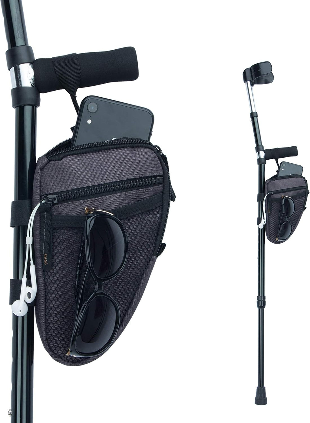 Forearm Crutch Bag Lightweight and Waterproof Forearm Crutch Accessories Storage Pouch with Triangle Shape, Universal Crutch Accessories Bag with Mesh Pocket to Organize Daily Essentials (Dark Grey)