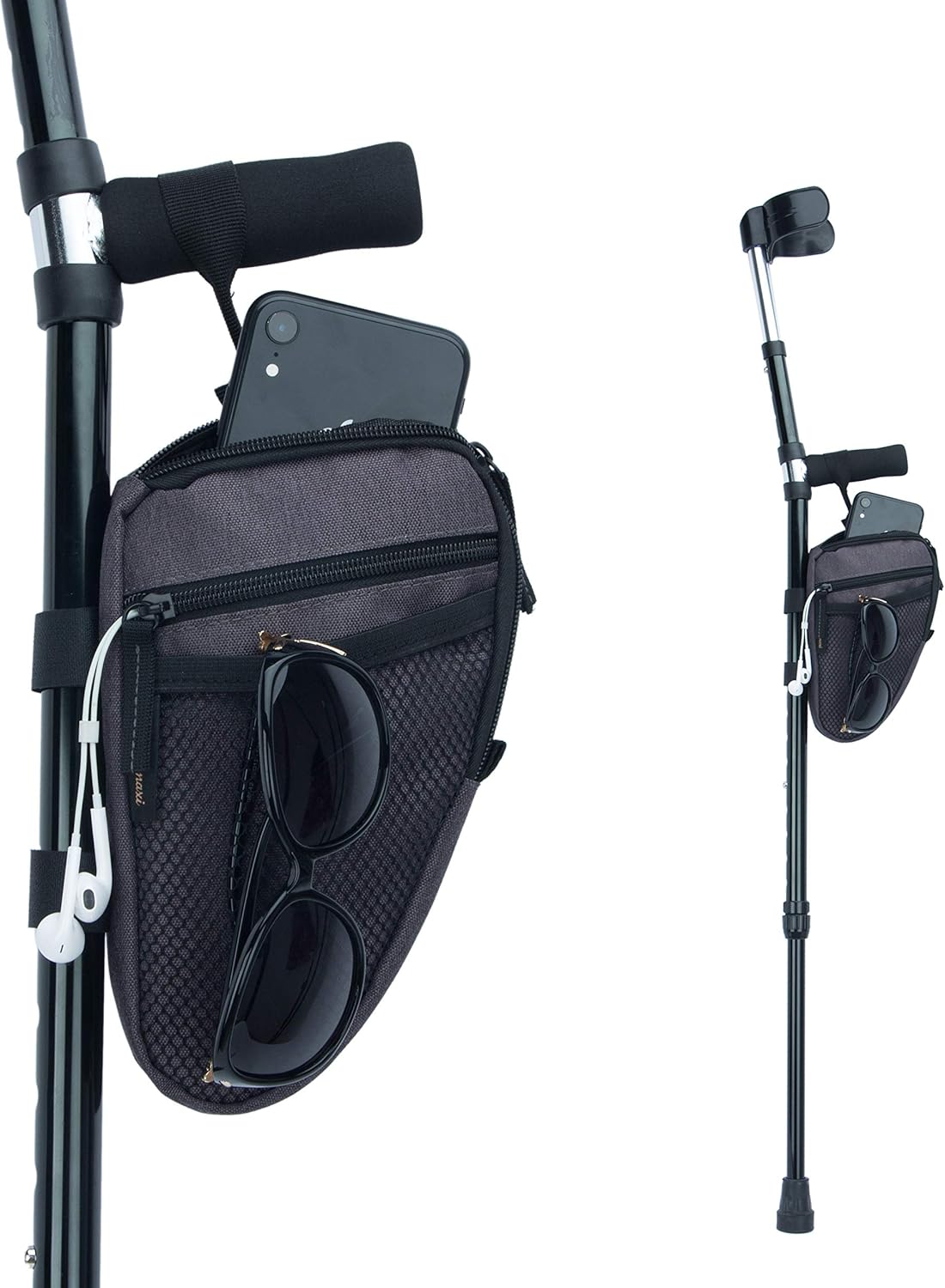 Forearm Crutch Bag Lightweight and Waterproof Forearm Crutch Accessories Storage Pouch with Triangle Shape, Universal Crutch Accessories Bag with Mesh Pocket to Organize Daily Essentials (Dark Grey)