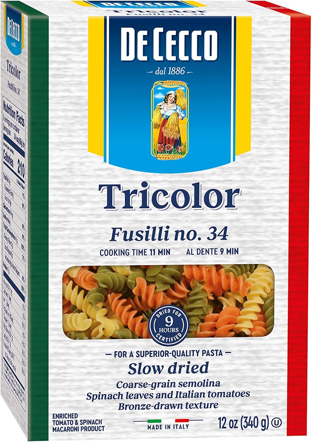 De Cecco Tri-Color Pasta, Fusilli No.34, 12 Ounce