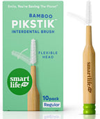 SmartLifeco Bamboo Interdental Brushes (10 Count) - Eco-Friendly Reusable Dental Picks, Flexible Soft Bristles, Superior Gum & Teeth Cleaning, Toothpicks for Braces, PikStik - Regular
