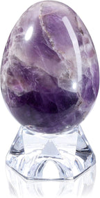 Jovivi Natural Amethyst Egg Sphere Sculpture Reiki Healing Crystal Gemstone Ball Divination Figurine with Acrylic Stand for Home Decoration