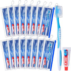FoldTier 30 Set Toothbrush and Cover Travel Kit Bulk with Toothpaste Individually Wrapped Travel Size Toothbrush Set Soft Bristles Resealable Portable and Reusable Bag for Homeless Hotel Home Charity