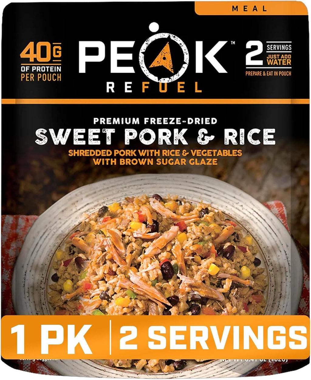 Peak Refuel Sweet Pork & Rice | Premium Freeze Dried Camping Food | Backpacking & Hiking MRE Meals | Just Add Water | 100% Real Meat | 40g of Protein | 2 Serving Pouch