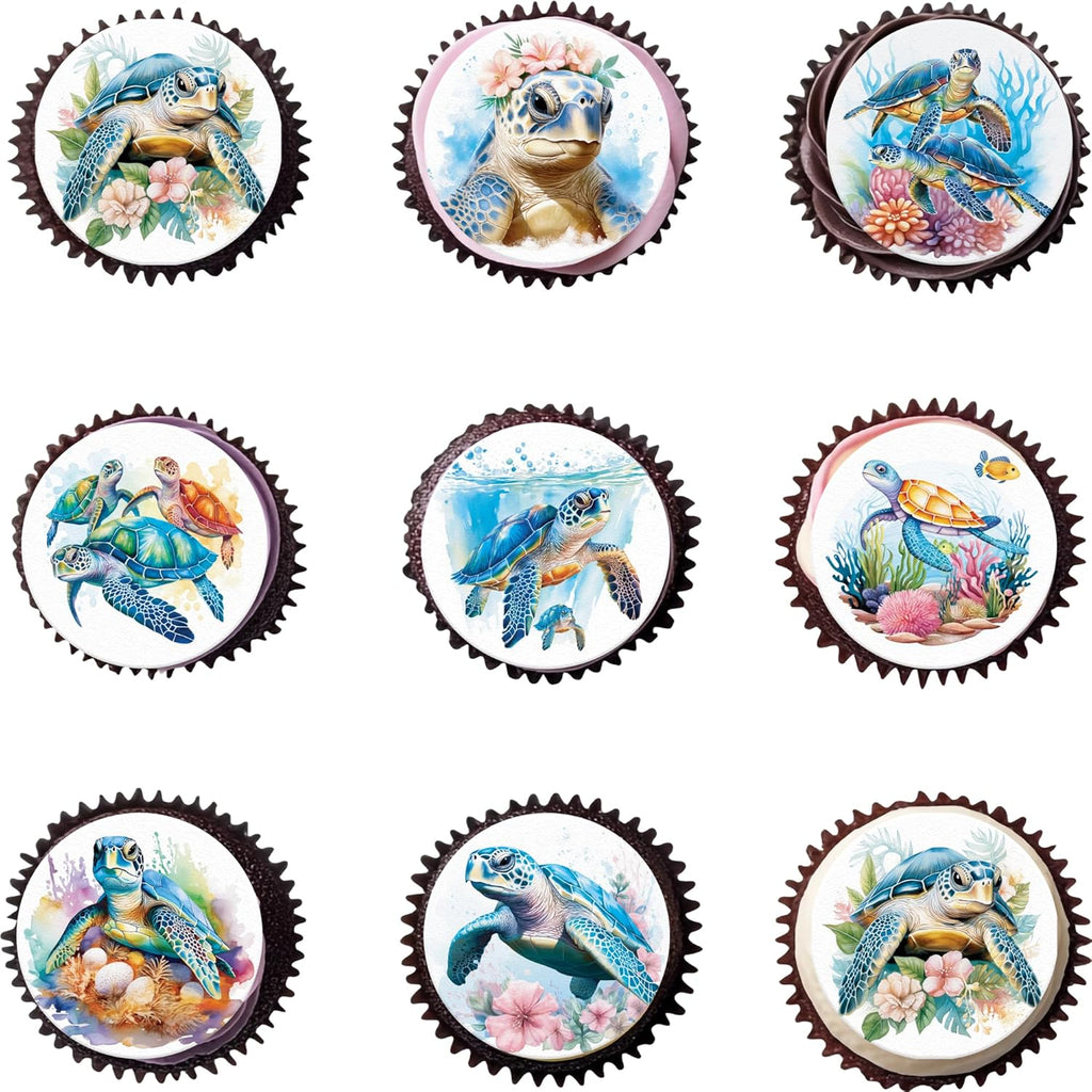 36pcs Edible Ocean Turtle Cupcake Toppers Wafer Paper Under the Sea Theme Birthday Cake Decorations Sea Turtles Cupcake Picks for Ocean Creature Theme Birthday Party Decor