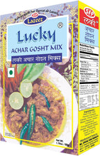 Lucky Achar Gosht Masala, 50g (Pack of 5), Recipe and Seasoning Mix for Meat in Tangy Pickle Flavor Spices, Low Sodium, No MSG, No Artificial Flavor