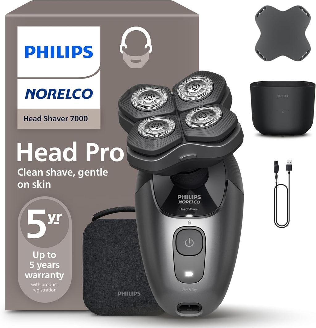 Philips Norelco Head Shaver Pro 7000 Series - Electric Shaver for Men and Women, 360° Flexing Head & ComfortCut Blades for Clean Shave, Gentle on Skin, Model HS7980/40