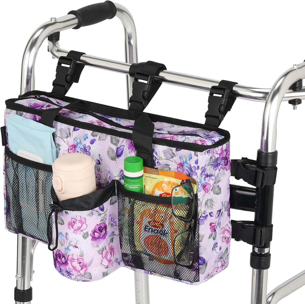 Walker Accessories for Folding Walker Seniors with Cup Holder Walker Bag Organizer Pouch Storage Buckle Carry Things