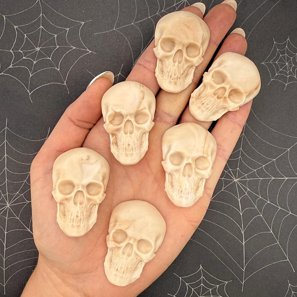 6 Dye‑Free Skull Sugar Shapes, Natural, Artificial Dye Free, Vegan Gluten‑Free Dairy‑Free, Halloween Cake and Cupcake Decorations (6)