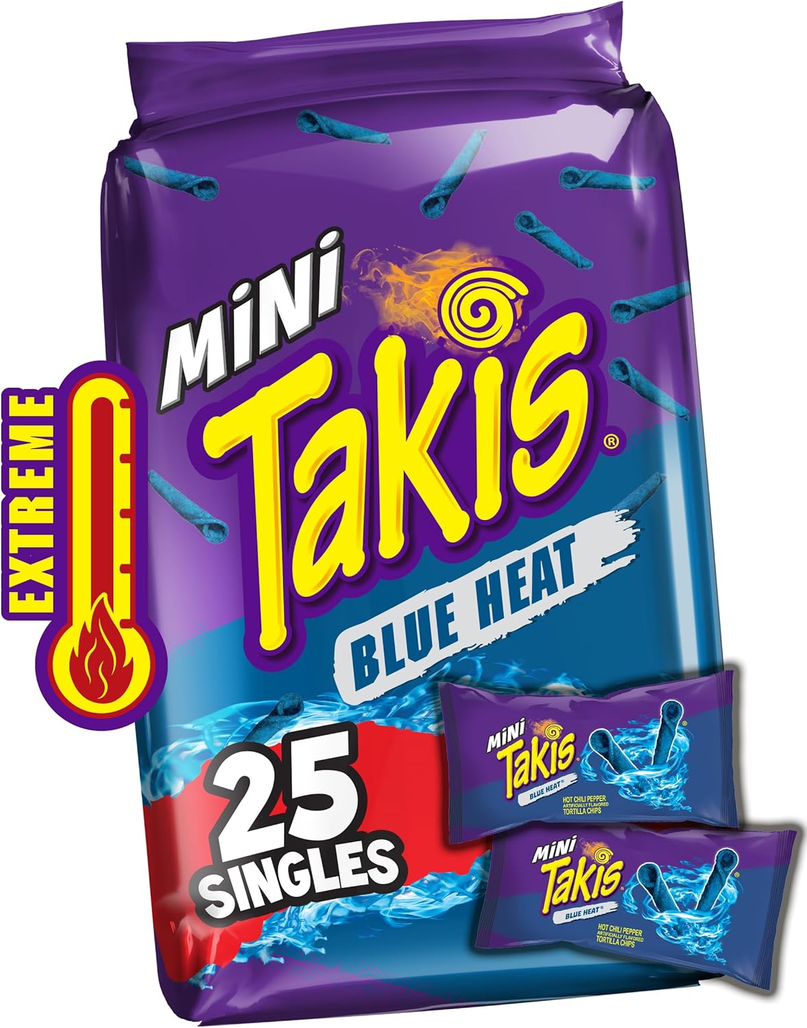 Takis Blue Heat Mini 25-Pack 1.23 oz Bite Size Extreme Spicy Hot Chili Pepper Rolled Corn Tortilla Chips