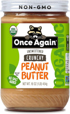 Once Again Organic Crunchy Peanut Butter No Sugar Added - Single Ingredient, Unsalted, Natural Peanut Butter No Palm Oil - Glass Jar, Non-GMO, Gluten Free - Chunky, Unsweetened - 1 Jar (16 oz)