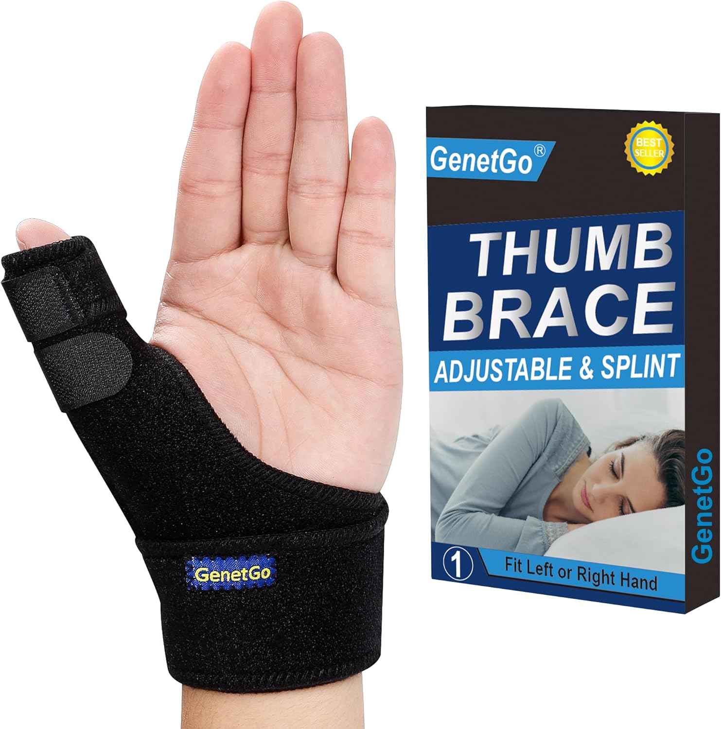 Trigger Thumb Splint - Thumb Spica Support Brace Stabilizer for Pain, Sprains, Arthritis, Tendonitis (Right Hand or Left Hand) (Black)