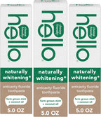 Hello Naturally Whitening Anticavity Fluoride Toothpaste, 5 Oz Tube, Natural Whitening Toothpaste with Coconut Oil, Whitens Naturally and Helps Remove Surface Stains, SLS Free, Vegan, Mint, 3 Pack