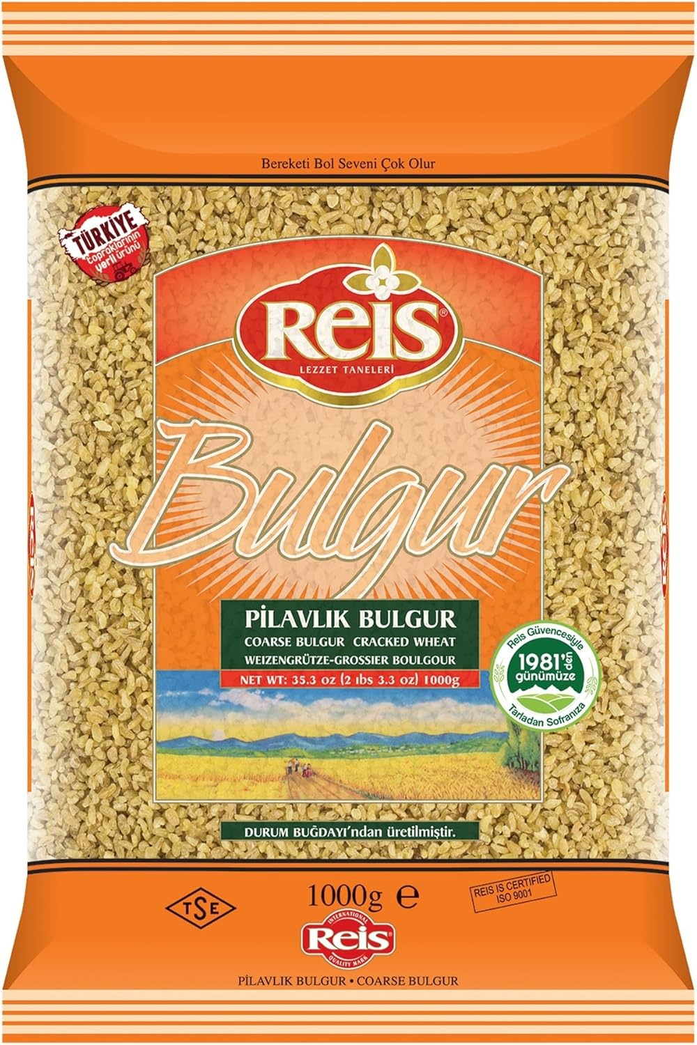 Reis Coarse Bulgur, Wheat Berries, Bulgur Wheat for Pilafs, Meals & Soups, Healthy Pantry Staples, Turkish Grocery Foods, High Fiber & Protein Cereal, Whole Grain Bag, Vegan, Halal, 2.2 Lbs (1000g)
