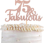 1 PCS 75 & Fabulous Cake Topper Glitter Seventy Five and Fabulous Cake Toppers Happy 75th Birthday Cake Pick for 75th Wedding Anniversary Birthday Party Cake Decorations Supplies Rose Gold