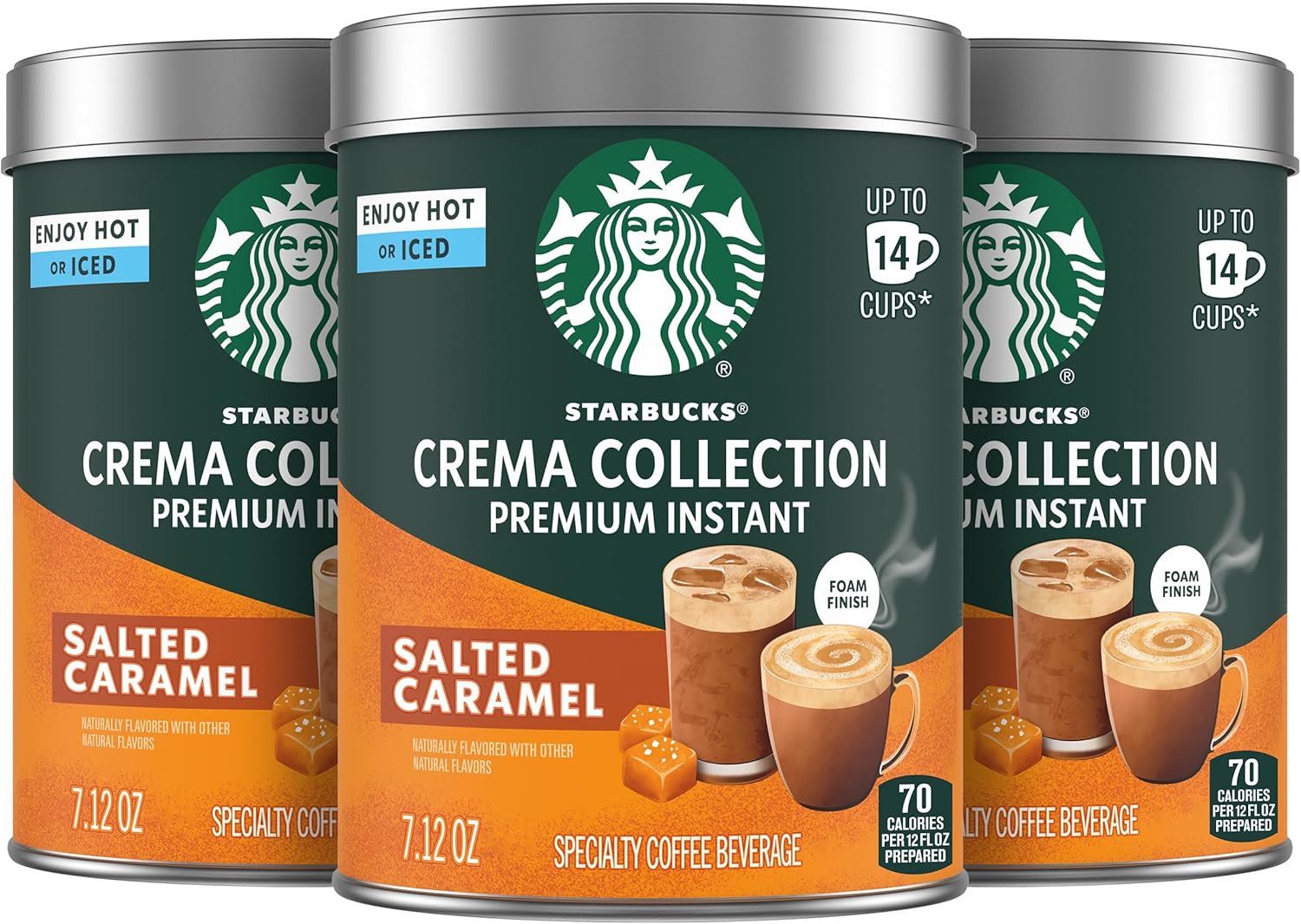Starbucks Crema Collection Premium Instant Salted Caramel Flavored Instant Coffee, 100% Arabica Beans, 3 Tins (7.12 Oz Each)