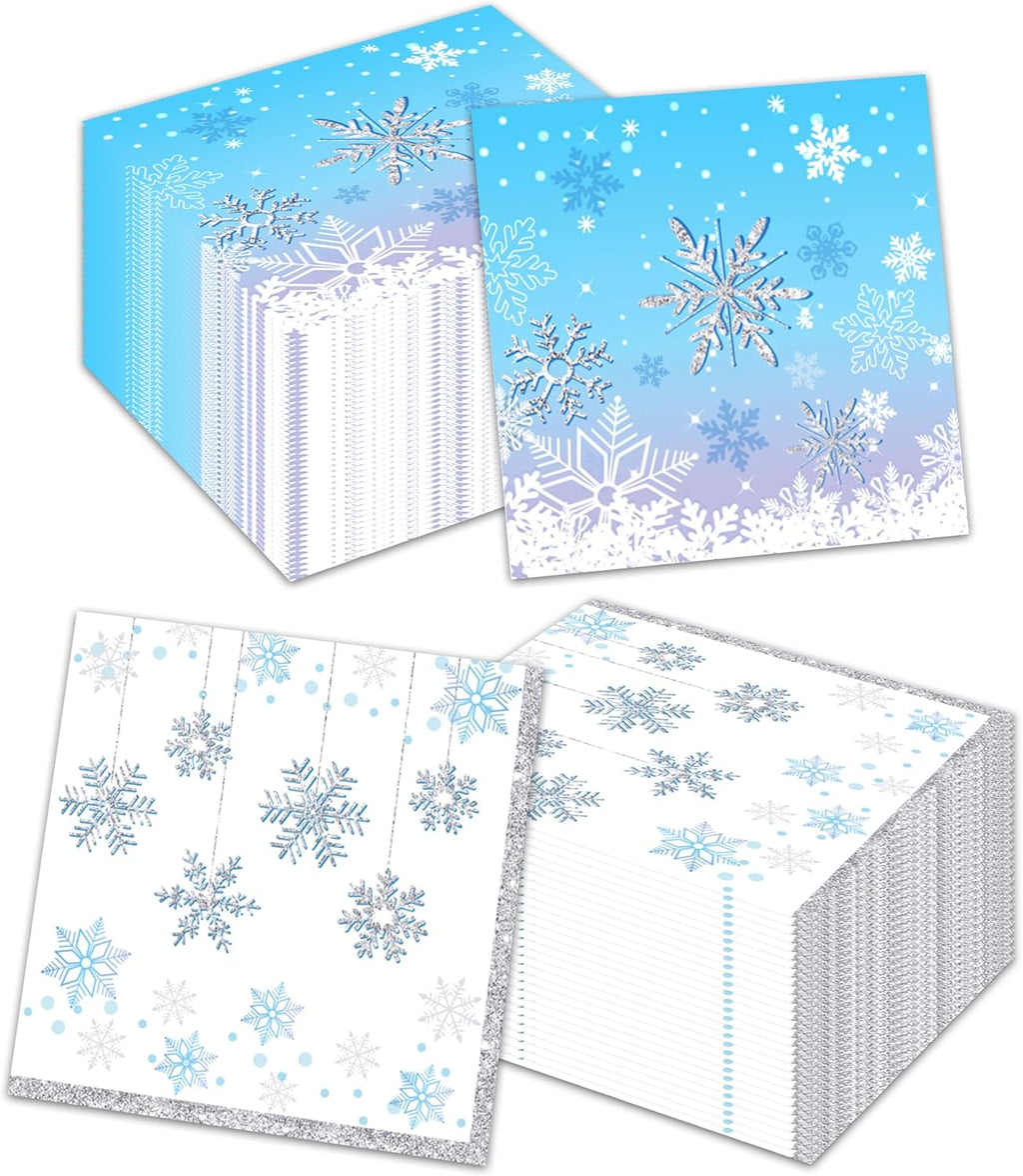 80Pcs Snowflake Paper Napkins Snowflake Winter Wonderland Theme Party Paper Napkins Disposable Snowflakes Party Napkins Set Snowflake Paper Luncheon Napkins Snowflake Winter Wonderland Theme, 6.5 in