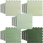 200 Pieces Cocktail Napkin, Sublaga 2-Ply Scalloped Edged Dessert Napkins Folded 5 x 5 Inches Disposable Gradient Color Paper Napkins for Dinner Wedding Birthday Baby Shower Party, Green
