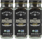 Watkins Gourmet Organic Spice Jar, Whole Black Peppercorns, 2.6 oz. Bottle, 3-Pack