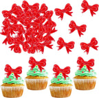30 PCS Bow Cupcake Toppers Bowknot Cake Toppers Bow Girls Birthday Cake Decorations Bow Cake Dessert Picks Bowknot Cupcake Picks for Baby Shower Birthday Wedding Bridal Engagement Party Supplies Red