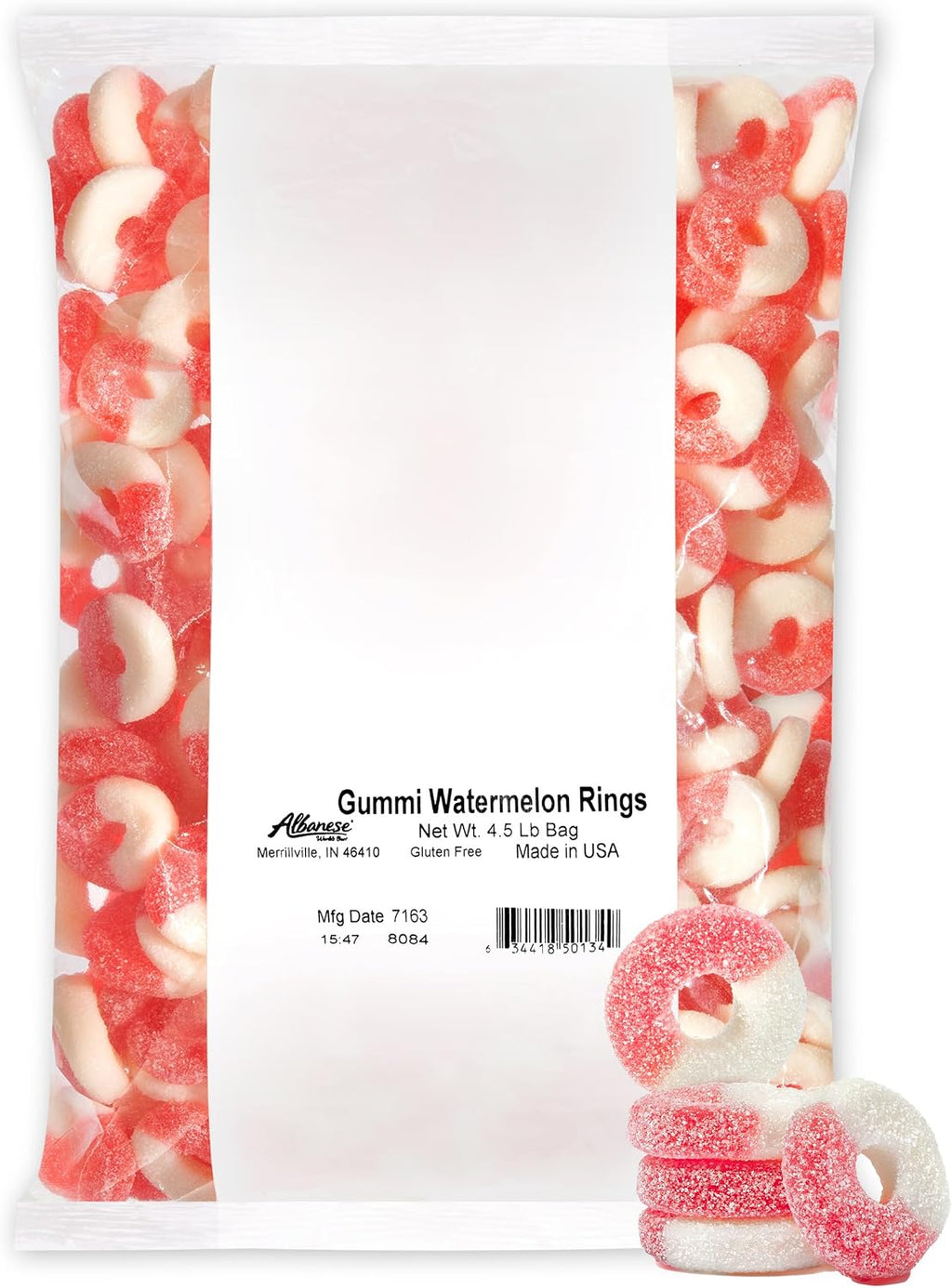 Albanese World's Best Gummi Watermelon Rings | 4.5lbs of Candy | Gluten Free, Fat Free, Soft and Chewy Gummy Rings | Perfect for Parties, Baking with Kids, and On The Go Snacking