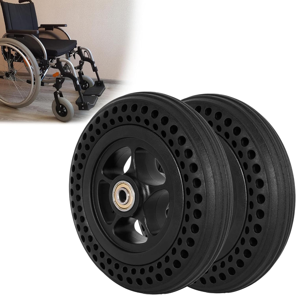 6 Inch Wheelchair Wheel Replacement Honeycomb Rubber Anti-Slip Tire, 6"x 1.4" Solid Tire Wheel Assembly Suitable for Manual/Electric Wheelchair (One Pair)