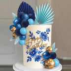 38 PCS Balls Cake Toppers Palm Leaves Cake Decorations for Birthday Wedding Baby Shower Party Supplies (Blue)