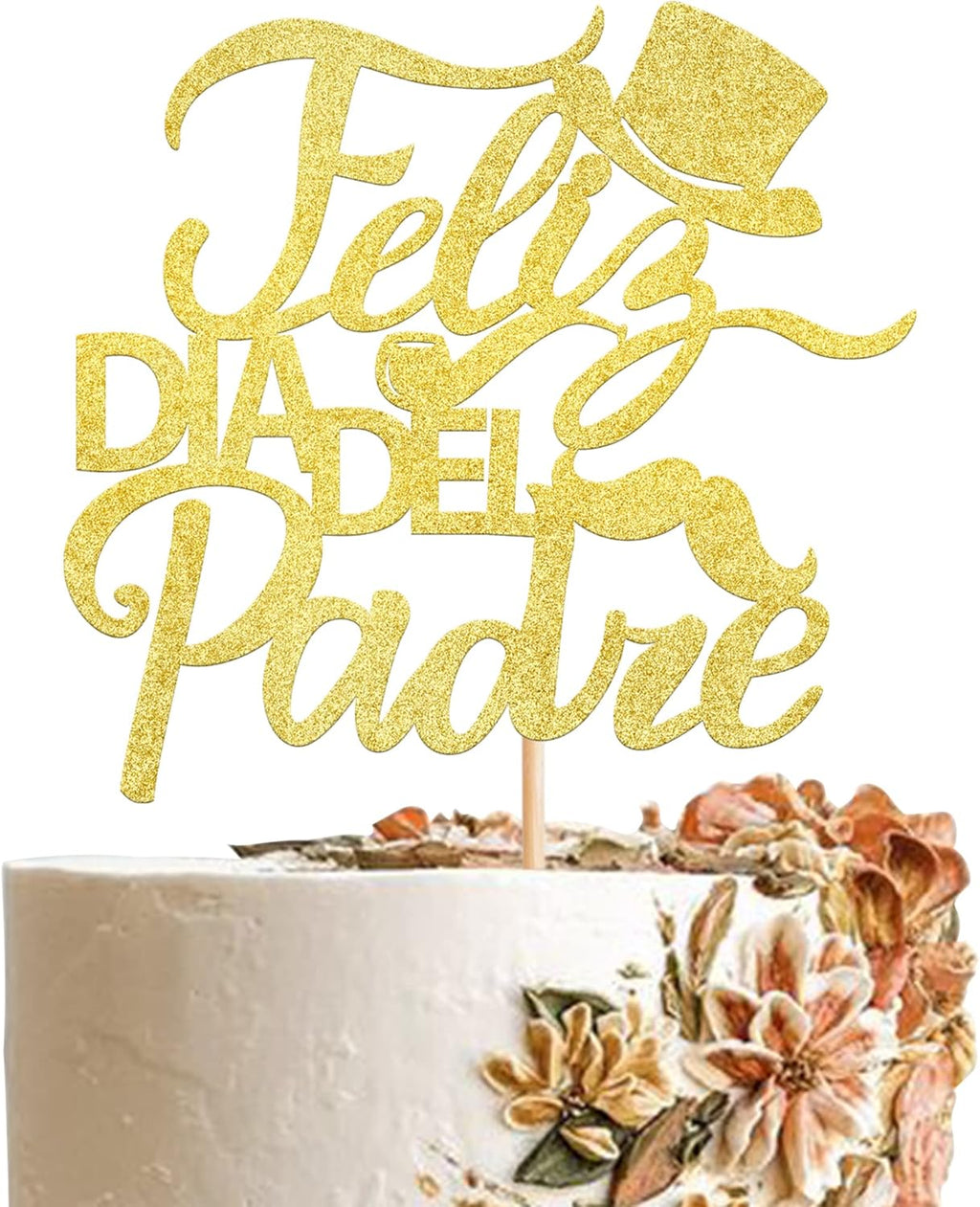 Rsstarxi 1 Pack Feliz Dia Del Padre Cake Topper Glitter Happy Father's Day Cake Pick for Happy Father's Day Theme Party Dad Birthday Cake Decorations Supplies Gold