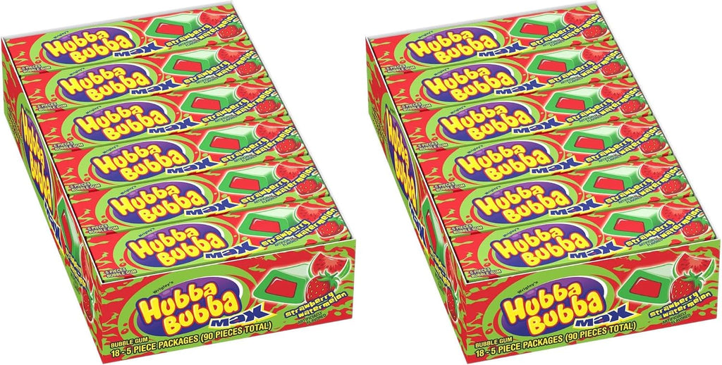 HUBBA BUBBA Bubble Gum Bulk, Chewing Gum Bulk Strawberry Watermelon Flavored, 5 Pieces, Candy (Pack of 36)