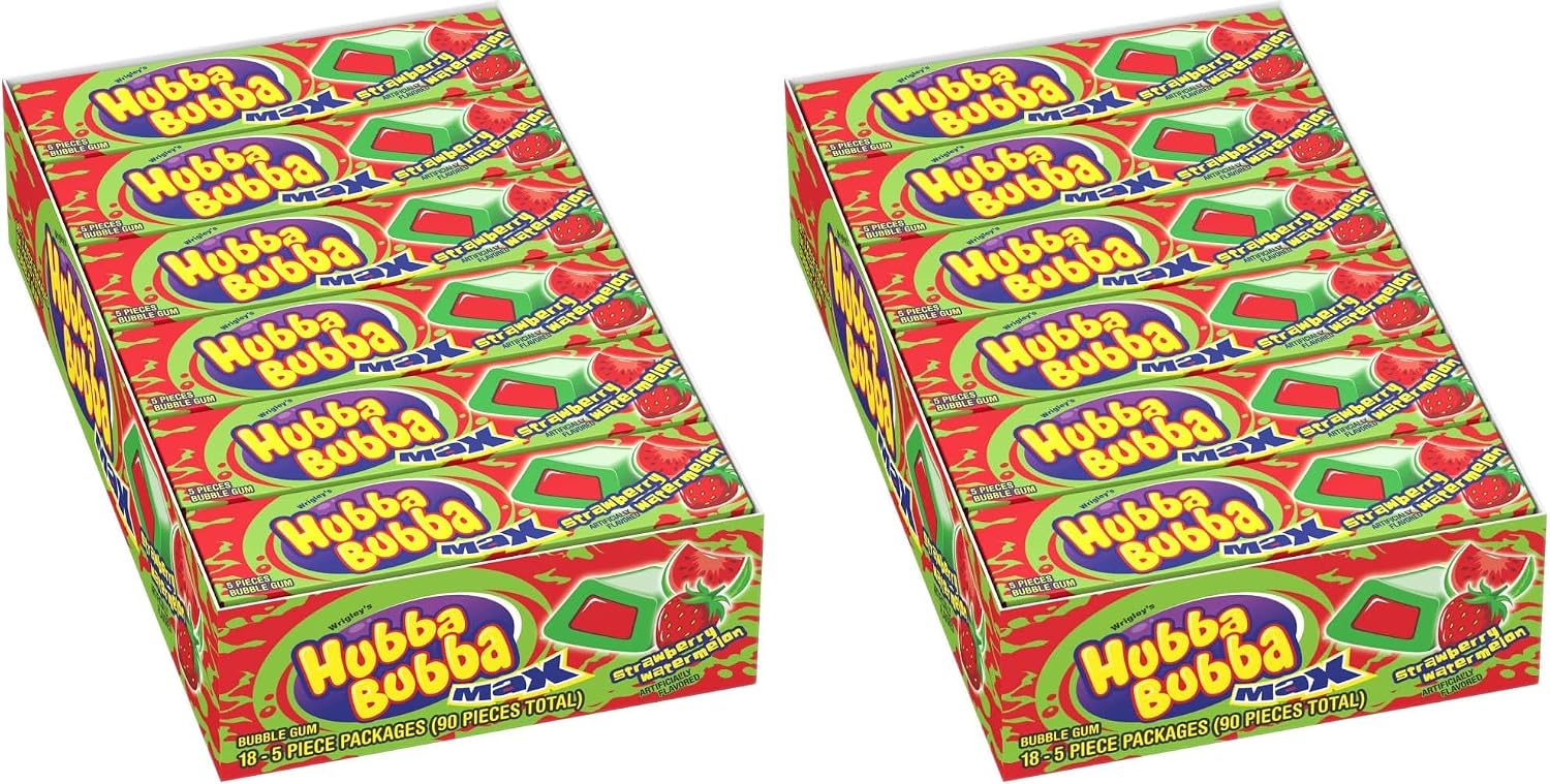 HUBBA BUBBA Bubble Gum Bulk, Chewing Gum Bulk Strawberry Watermelon Flavored, 5 Pieces, Candy (Pack of 36)