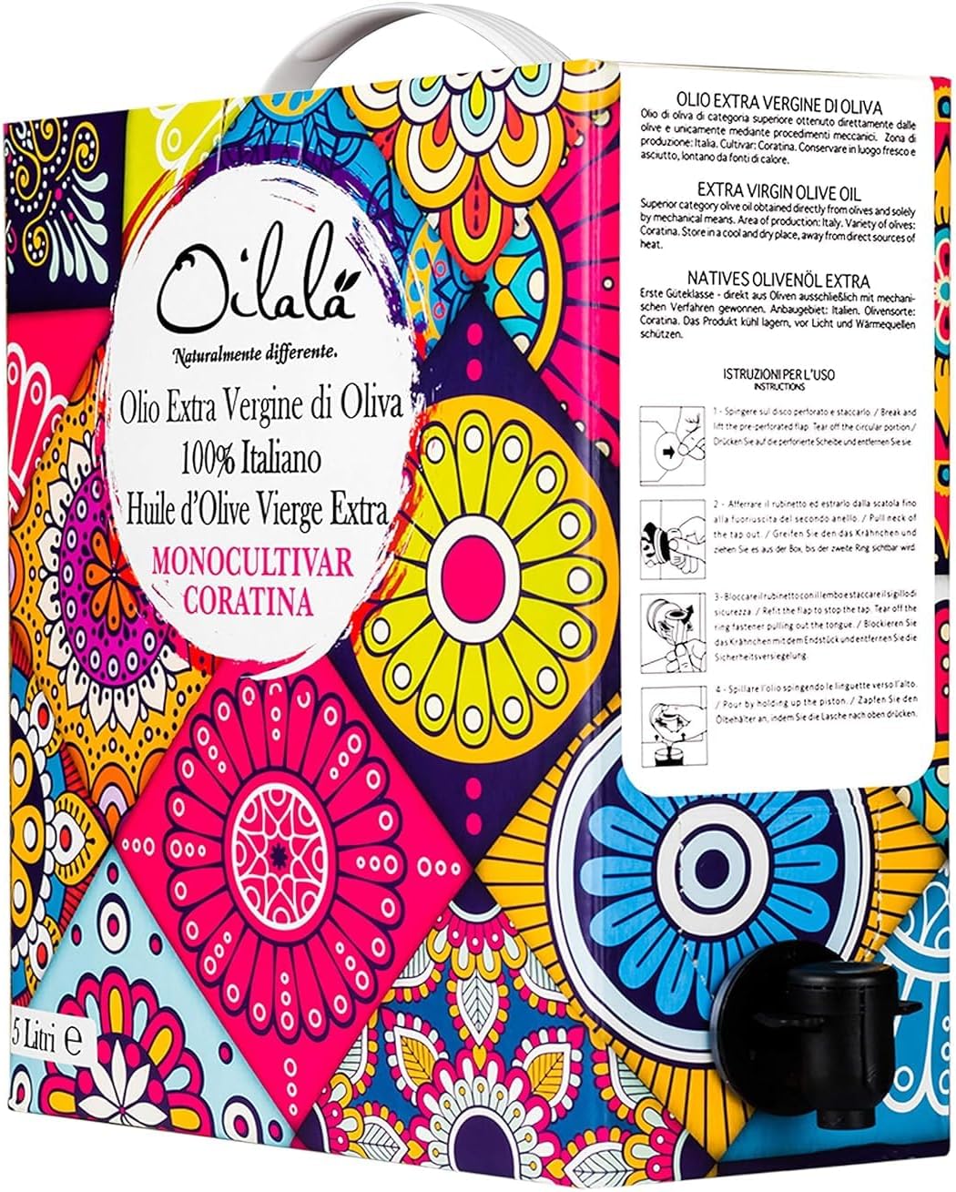 Oilala Extra Virgin Olive Oil, Coratina, High Polyphenols 707 mg/kg, High Hydroxytyrosol, Great For phenolic Shot, Low acidity, Robust, Puglia Italy, Italian family farm, Single Source, Gold Medal NYIOOC (5 Liter) (169 FL OZ)