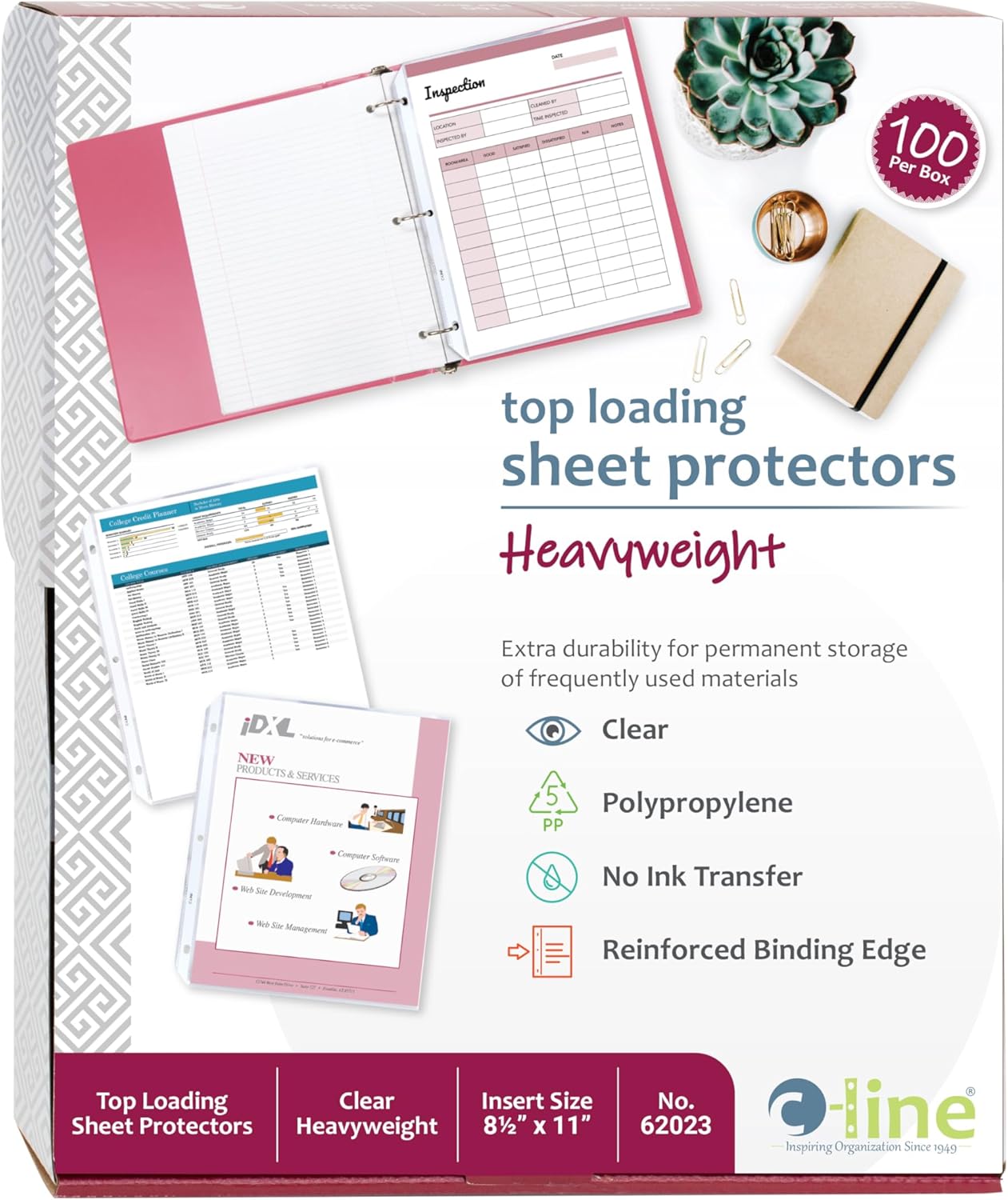 C-Line Top Loading Heavyweight Poly Sheet Protectors, Clear, 8.5 x 11 Inches, 100 per Box (62023)