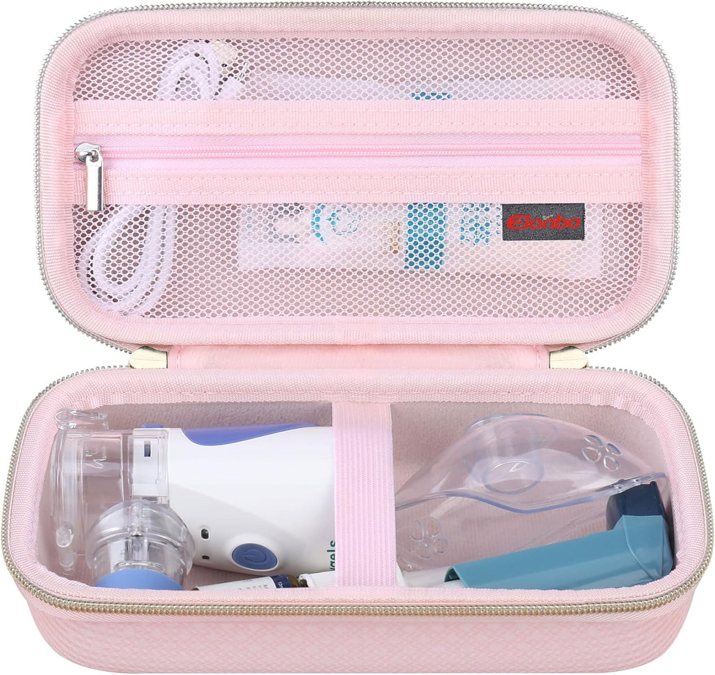 Elonbo Carrying Case for Portable Handheld Inhaler Nebulizer Machine for Adults and Kids, Asthma Inhaler Travel Case, Handheld Mesh Atomizer Machine Holder, Inhaler Spacer Bag, Star Pink