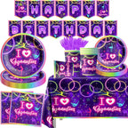 Gymnastics Birthday Party Supplies-142Pcs Neno Gymnastics Tableware Set I Love Gymnastics Plates and Napkins Serves 20 Guests