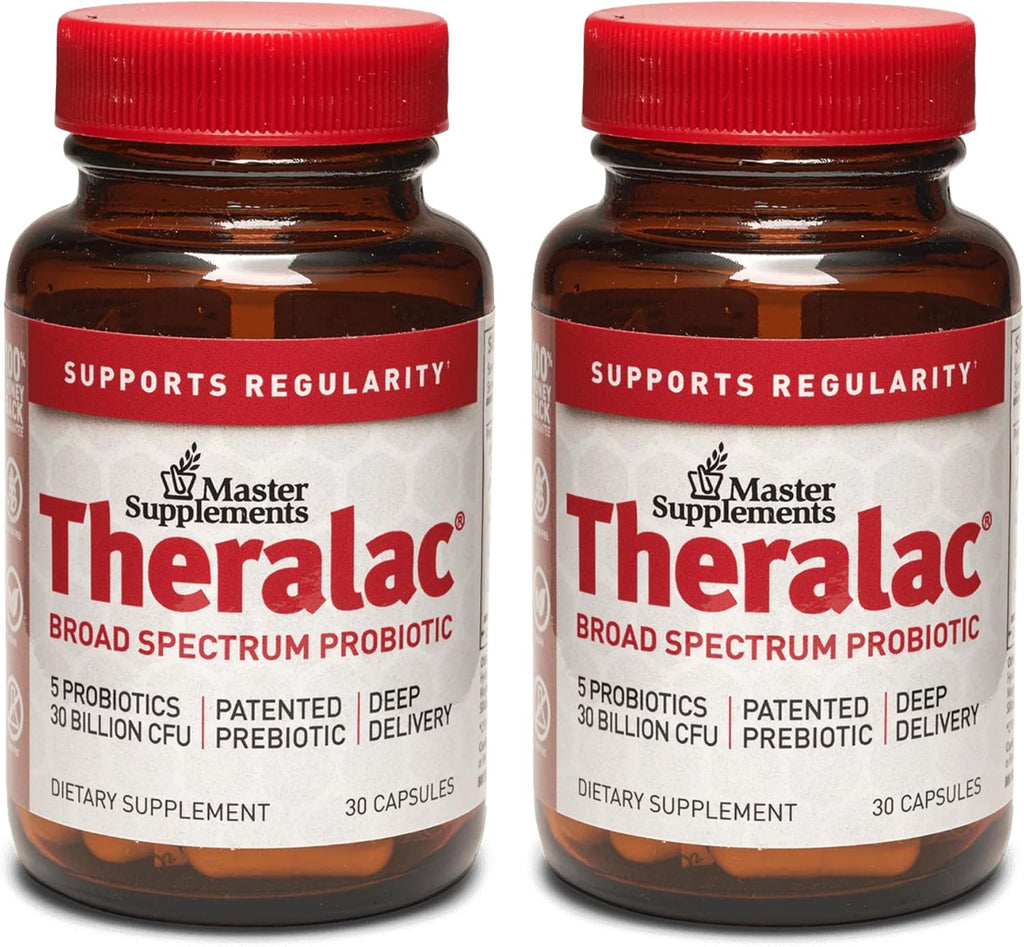 Master Supplements Theralac - 30 Capsules, Pack of 2 - Multi-Strain Probiotic for Optimal Gut Health + Gas & Bloating Relief - Gluten Free - 60 Servings