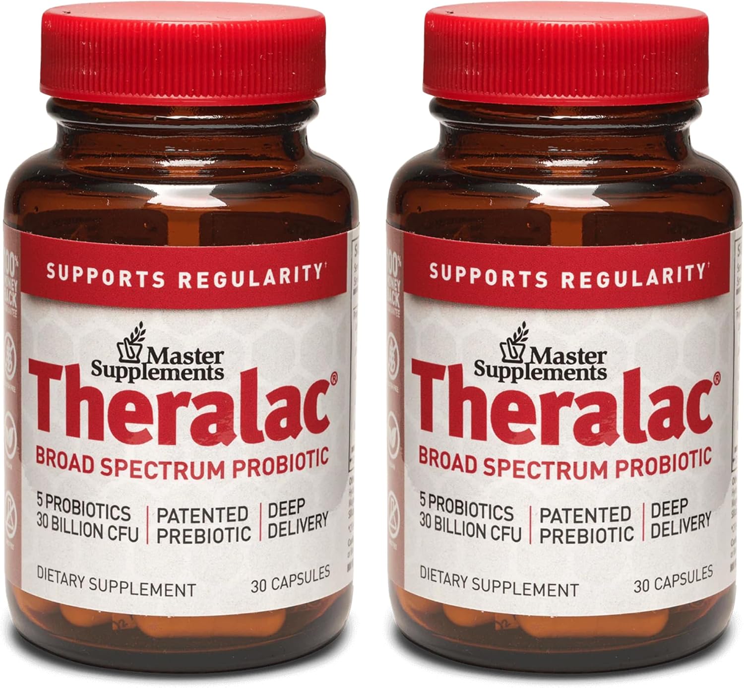 Master Supplements Theralac - 30 Capsules, Pack of 2 - Multi-Strain Probiotic for Optimal Gut Health + Gas & Bloating Relief - Gluten Free - 60 Servings