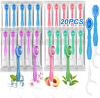 20 Pack 5-in-1 Disposable Toothbrushes with Toothpaste, Travel Toothbrush Set with Floss, Pick & Tongue Scraper, Individually Wrapped Mini Toothbrush for Adults, Work Camping - Mixed Flavor
