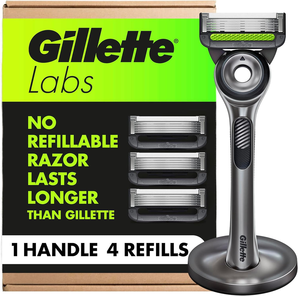 GilletteLabs with Exfoliating Bar by Gillette Razor for Men - 1 Handle, 4 Razor Blade Refills, Includes Premium Magnetic Stand