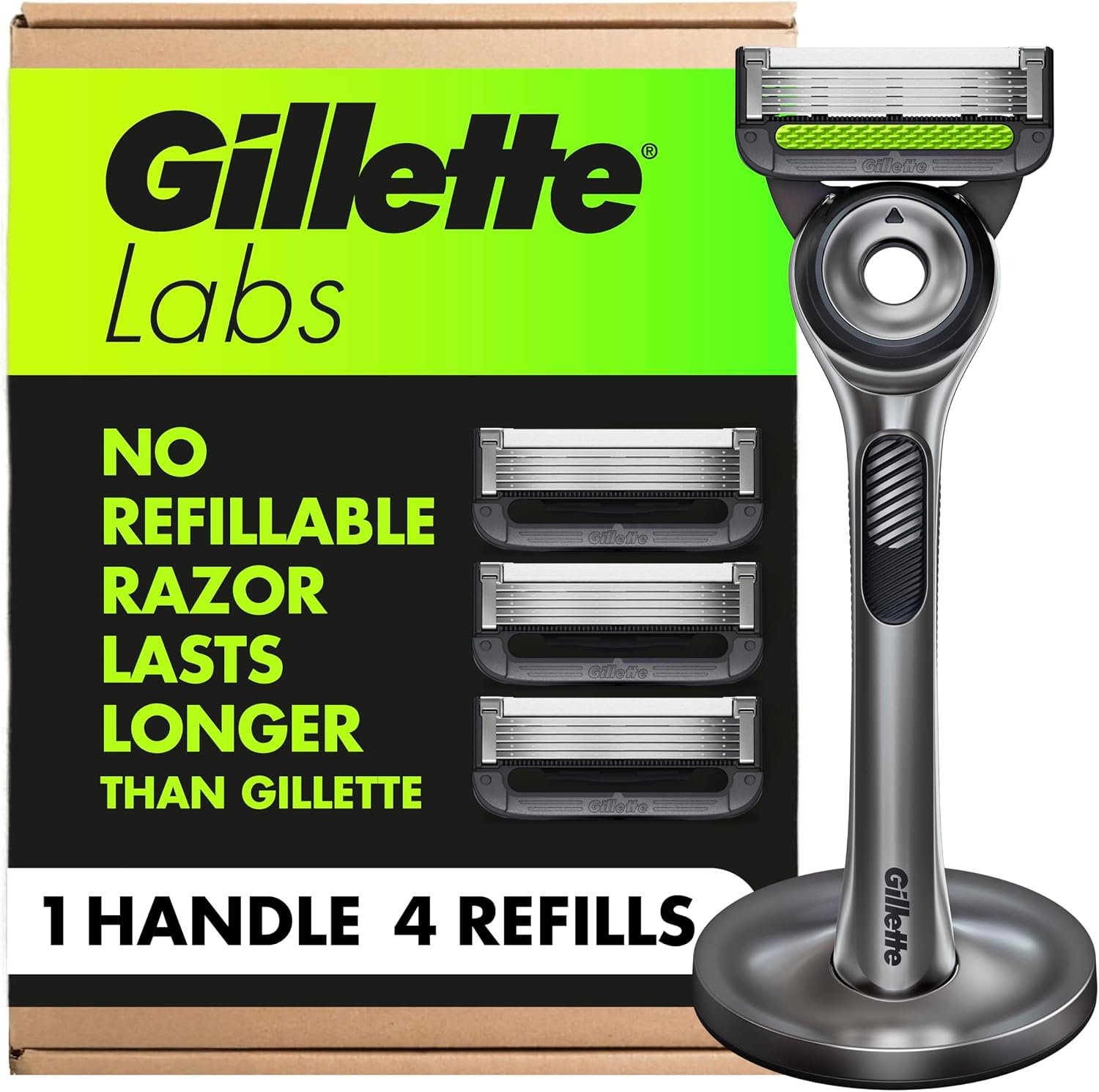 GilletteLabs with Exfoliating Bar by Gillette Razor for Men - 1 Handle, 4 Razor Blade Refills, Includes Premium Magnetic Stand