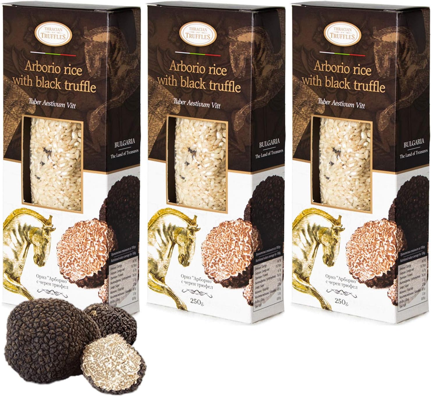 Italian Arborio Risotto Rice with Black truffle Mushrooms Tuber Aestivum and Spices, Rich in Antioxidants, Fibres (3 x 250g)