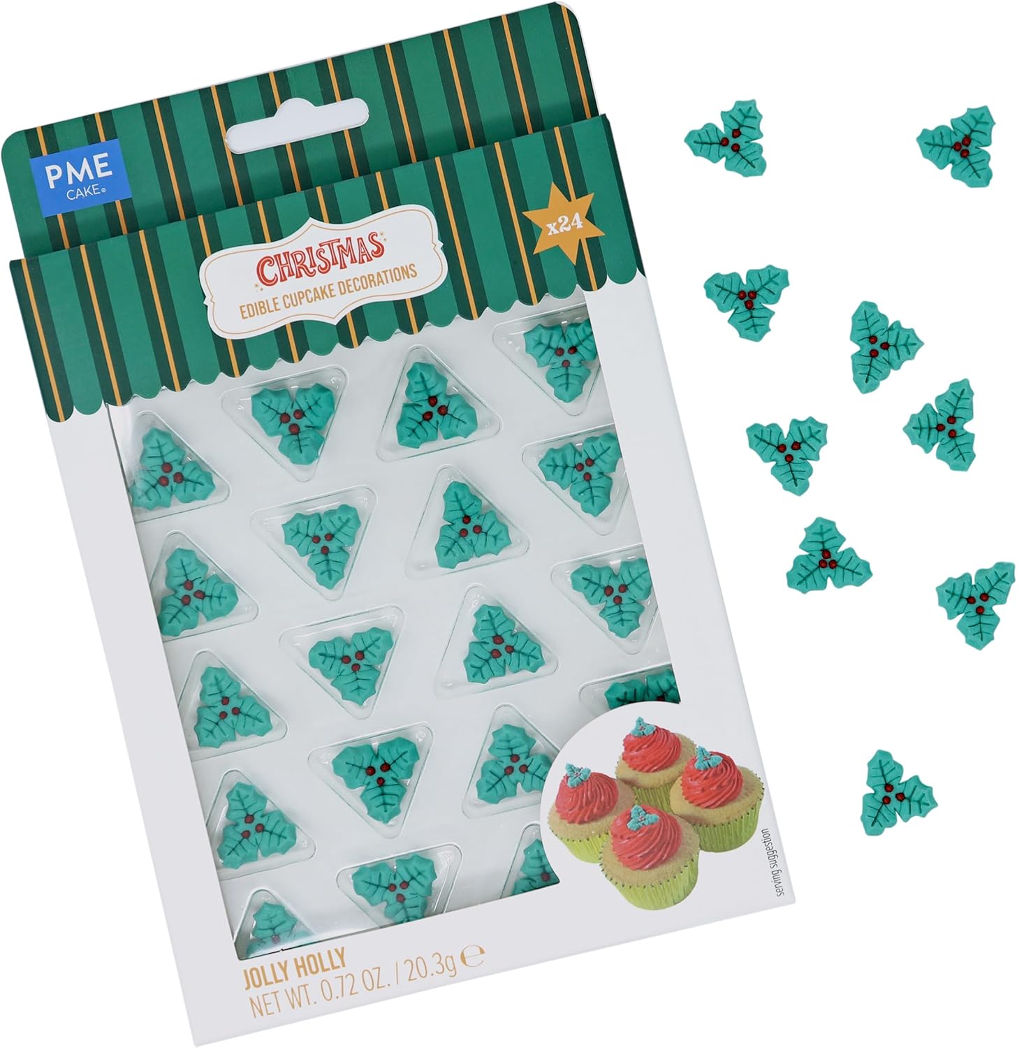 PME Christmas Edible Sugar Decorations - Jolly Holly (Pack of 24)