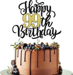 Happy 99th Birthday Cake Topper, Black Gold Glitter Birthday Cake Topper, 99th Anniversary/ 99th Birthday Party Decoration Supplies