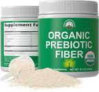 USDA Organic Prebiotic Fiber 3-in-1 Vegan Powder for Gut Health - Raw Whole Food Plant Based Prebiotics Digestive Supplement with Inulin (Jerusalem Artichoke), Acacia Fibers, SunFiber 240g