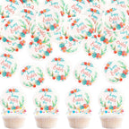 Ercadio 40Pcs Edible Circle Happy Easter Day Cupcake Drink Toppers Round Floral Easter Cupcake Picks for Easter Baby Shower Spring Birthday Party Cake Decorations Supplies