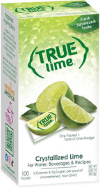 True Lime 100ct (Pack of 1) - Water Enhancer - Bulk Dispenser - 0 Calorie Drink Mix Packets For Water - Sugar Free Lime Flavoring Powder Packets